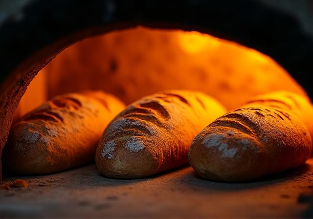 Brote backen in einem heissen Steinofen