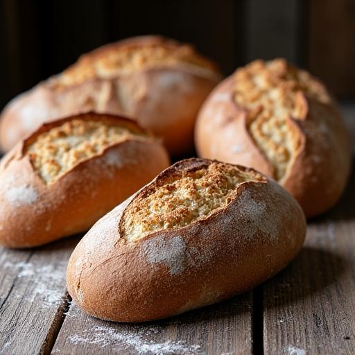 Verschiedene Sauerteigbrote auf einem Holztisch