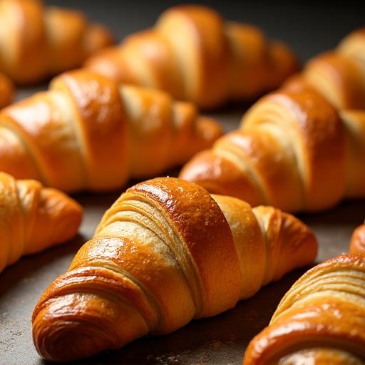 Ein Blech mit frisch gebackenen Croissants